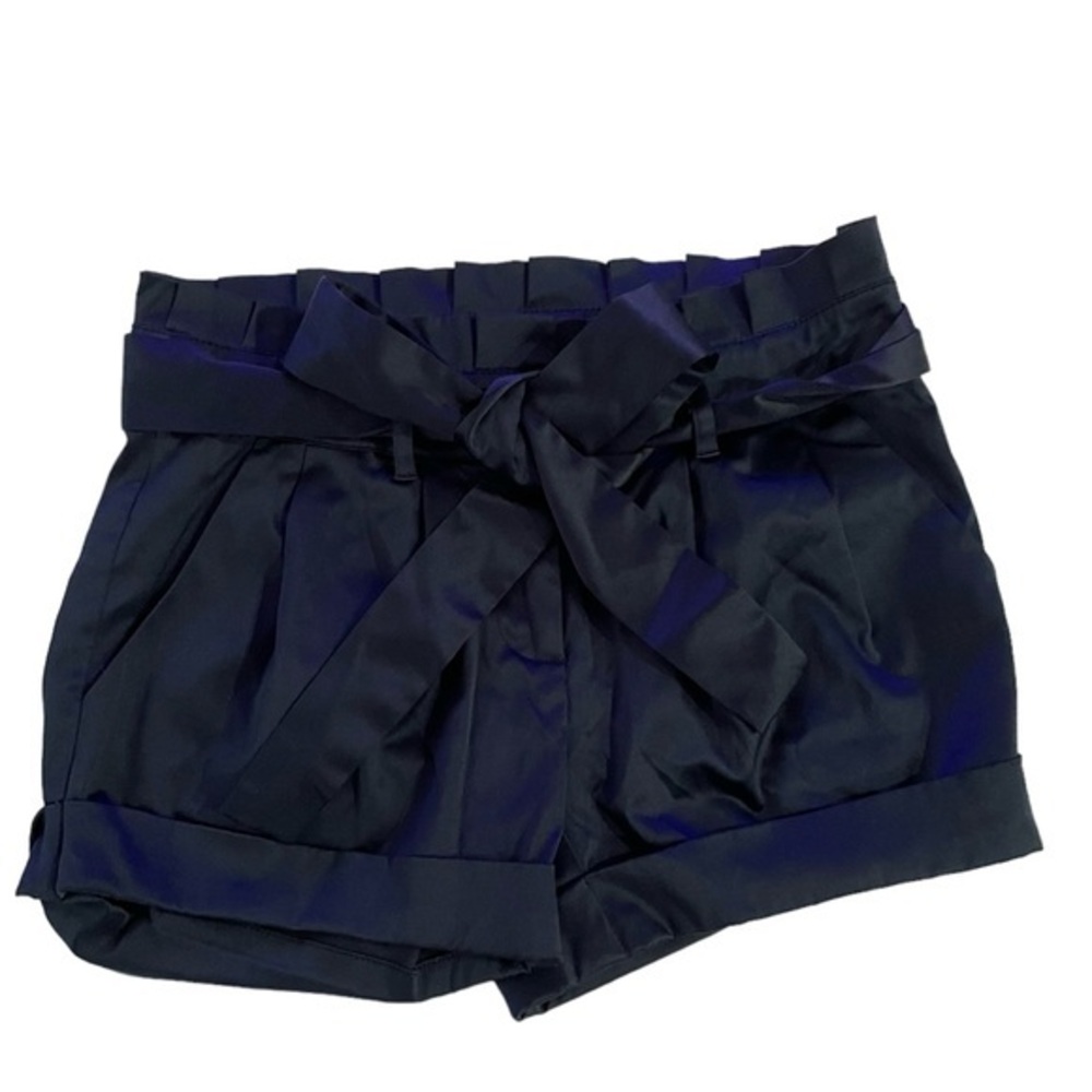 Forever 21 Navy Blue Satin Waist Shorts with Tie Belt and Cuffed Hem